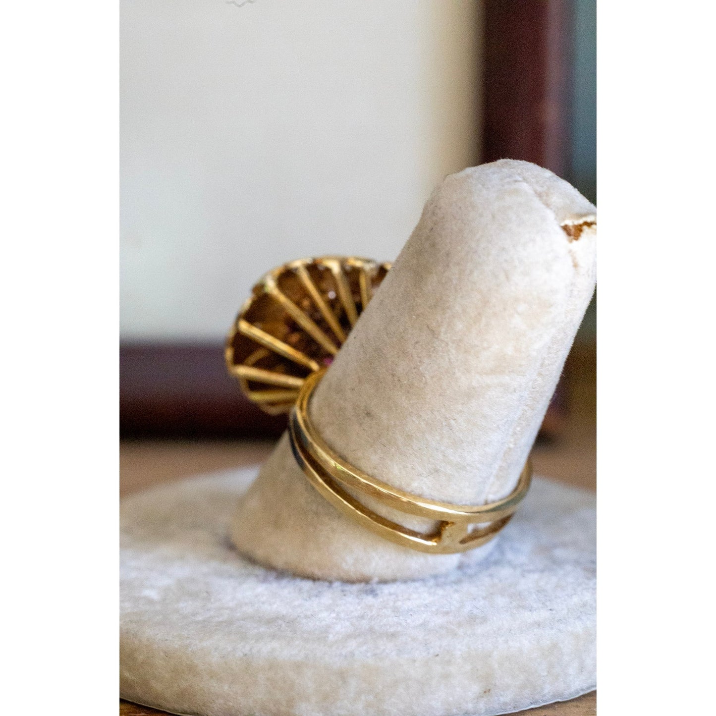 Mid Century 1950's 18K Yellow Gold Ruby Set Cocktail Ring
