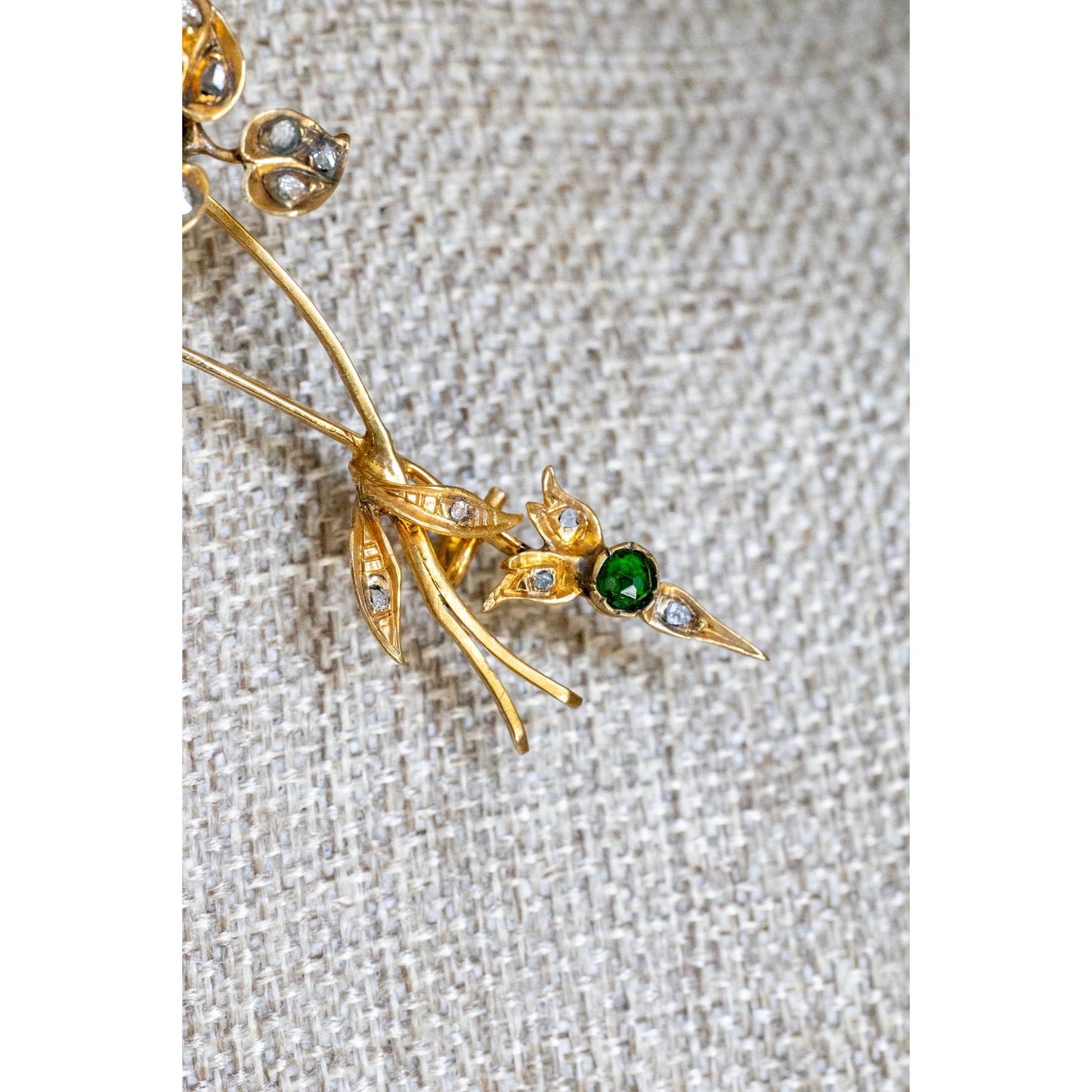 Antique 8-9K Yellow Gold Large Arrow and Floral Diamond Set Brooch
