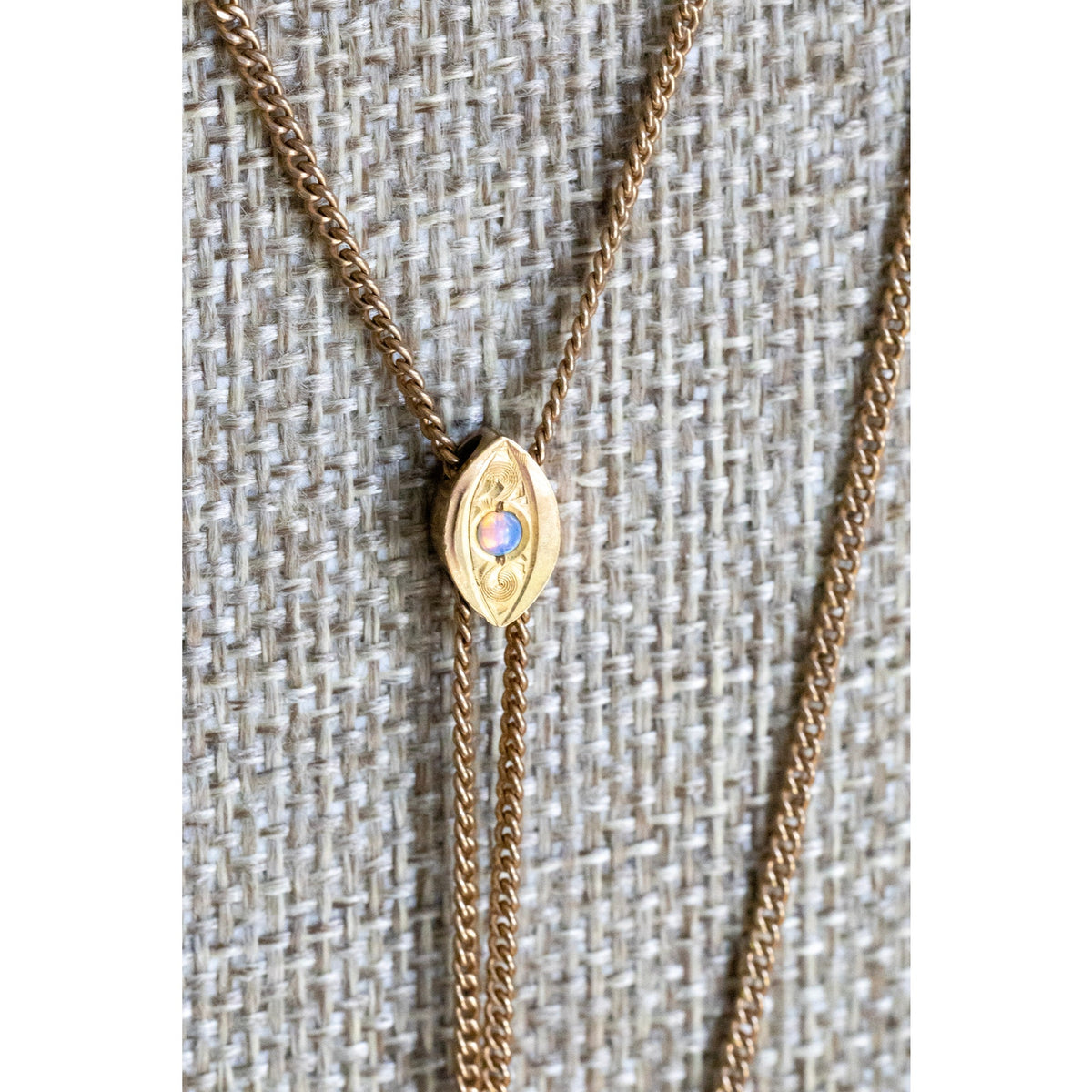 Victorian Long Gold Filled Opal Set Slide Watch Chain