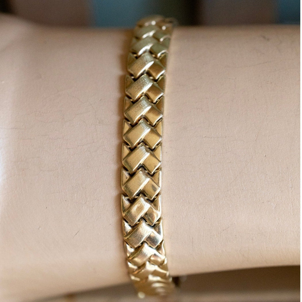 Vintage 14K Yellow Gold Woven Style Link Bracelet