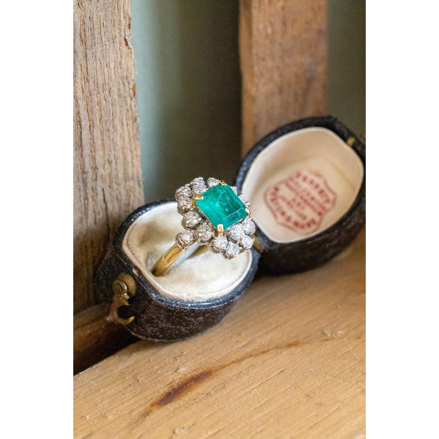 Vintage 18K Yellow Gold Custom Designed Natural Emerald and Diamond Ring