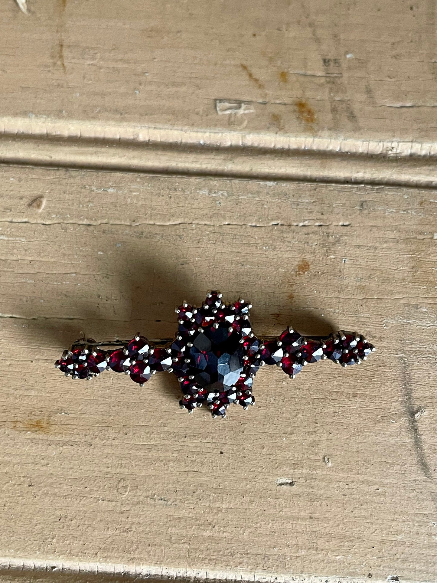 Vintage Bohemian Cut Garnets Set in 900 Silver with Gold Gilt