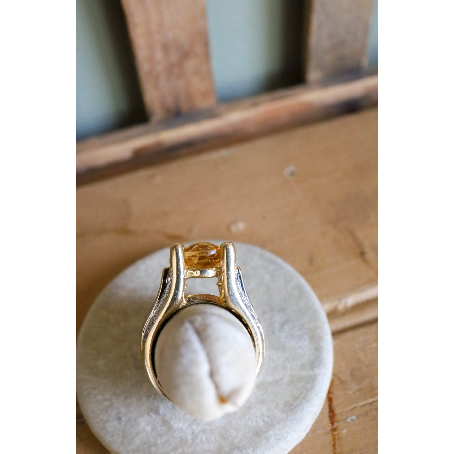 14K Yellow Gold Oval Checkerboard Cut Citrine with Diamonds