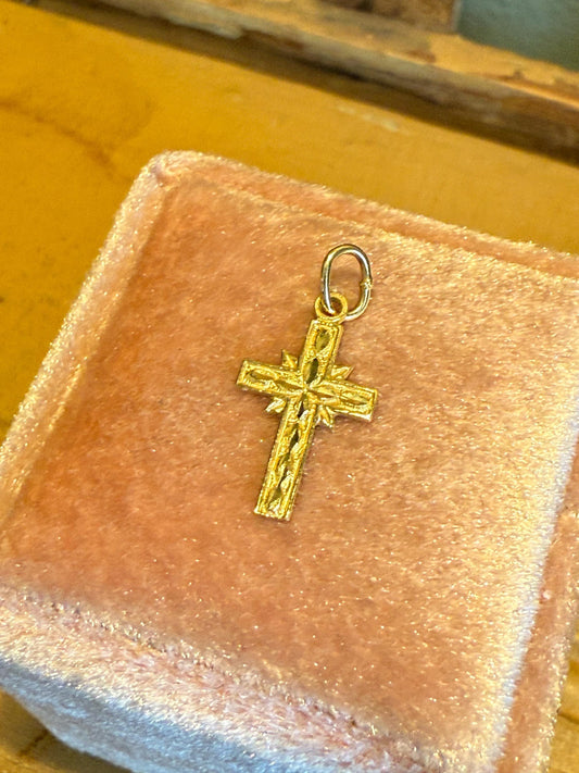 Little Vintage 10K Yellow Gold Engraved Front Cross