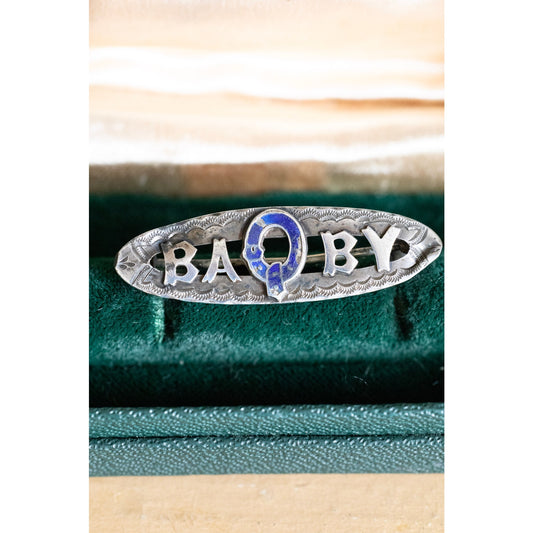 Antique Sterling Silver Chester 1889 Enamel Belt Motif Baby Brooch