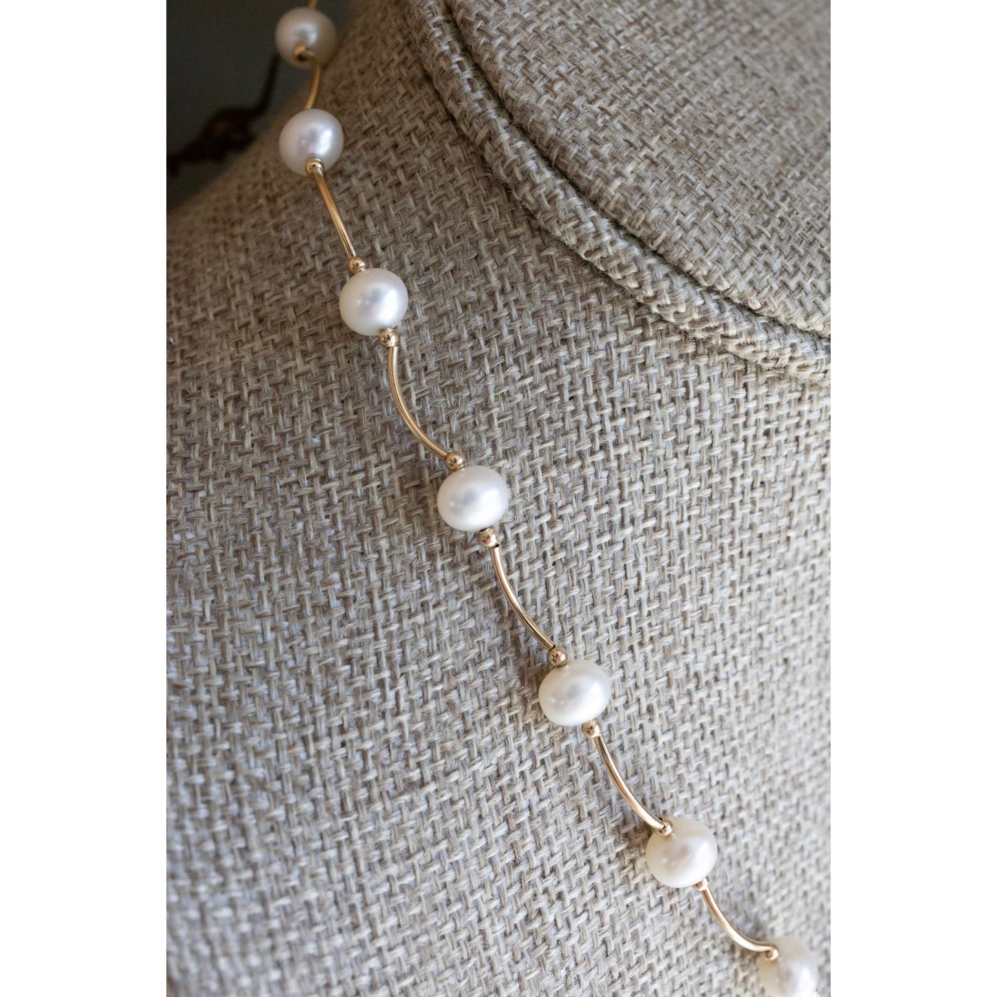14K Yellow Gold Cultured Pearl Necklace 16" Length