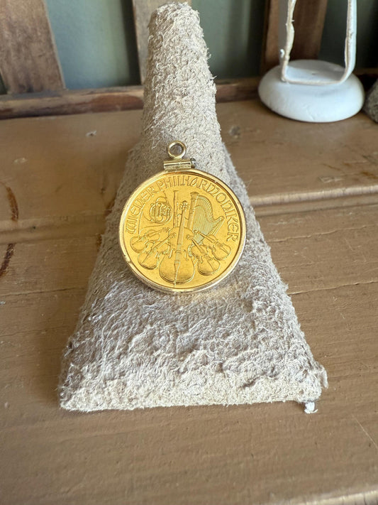 1999 1/4oz Austrian Gold Philharmonic Coin in 14K Yellow Gold Pendant