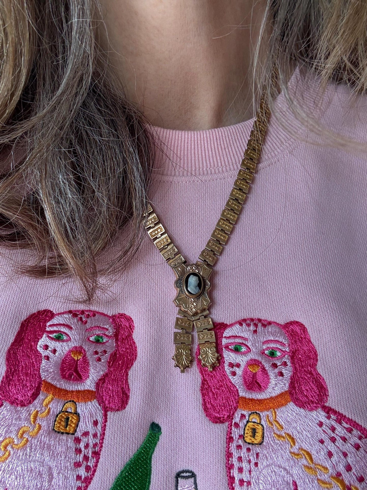 Victorian 1880's Gold Filled Book Chain Cameo Necklace