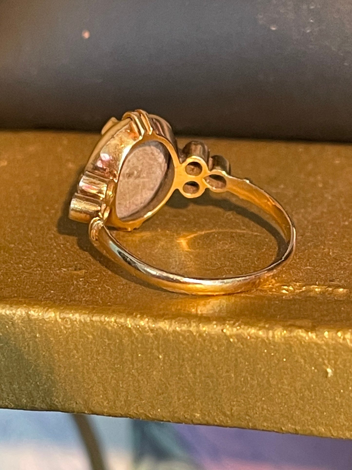 Late Victorian 14K Yellow Gold Lava Cameo with Diamonds