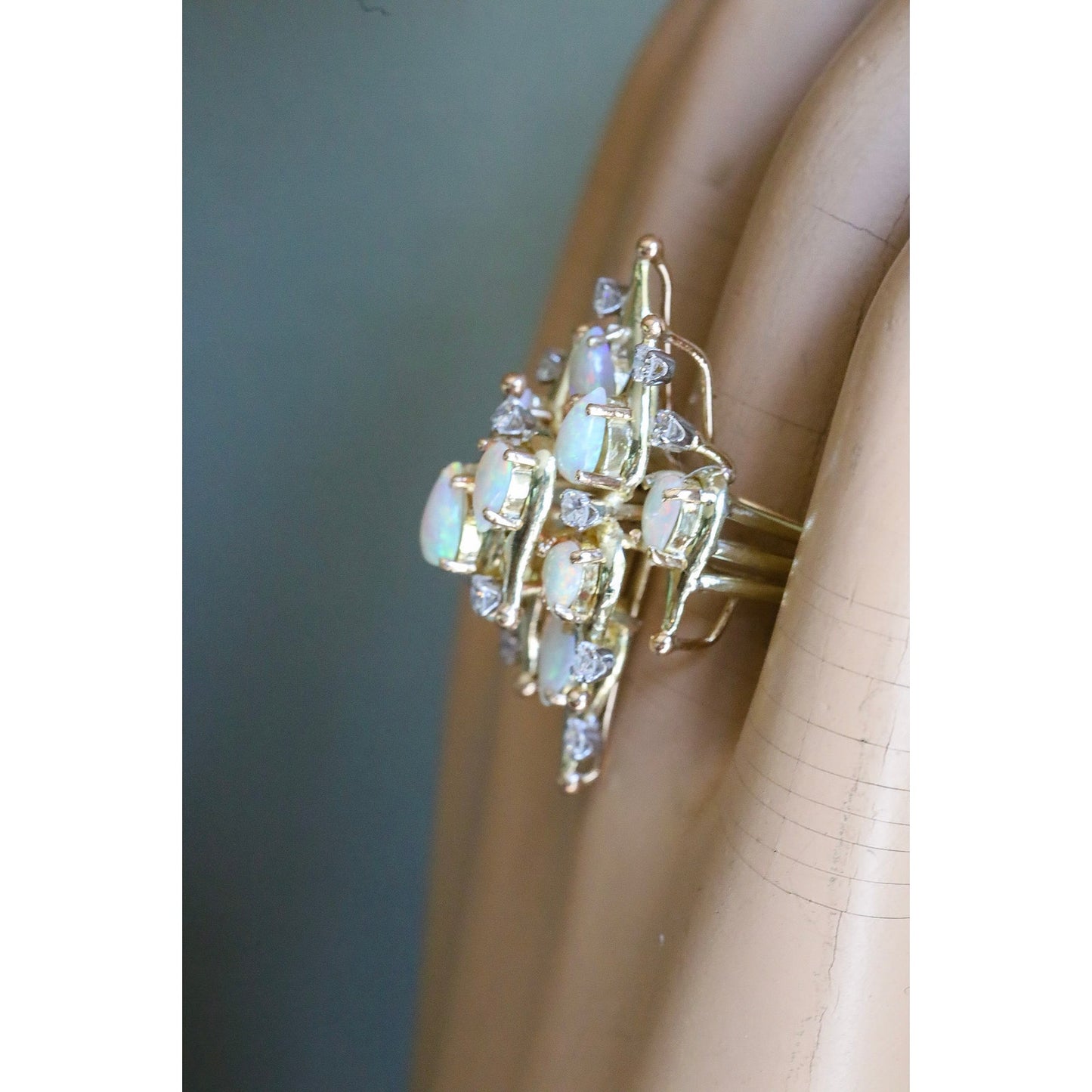 A Fine 1960's Jack Gutschneider 14K Opal and Diamond Cocktail Ring