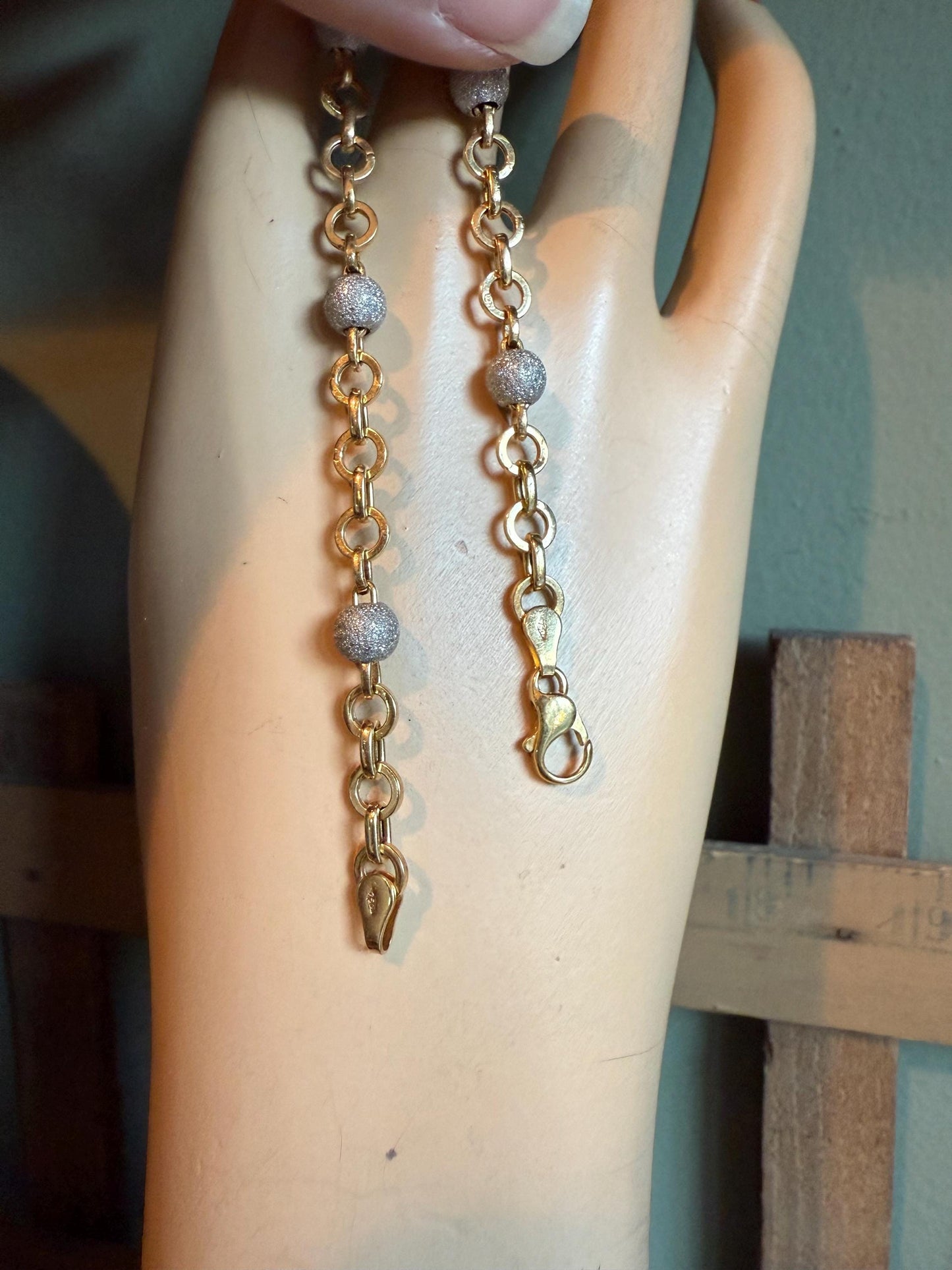 Italian 18K Yellow and White Gold Glitter Ball Link Bracelet
