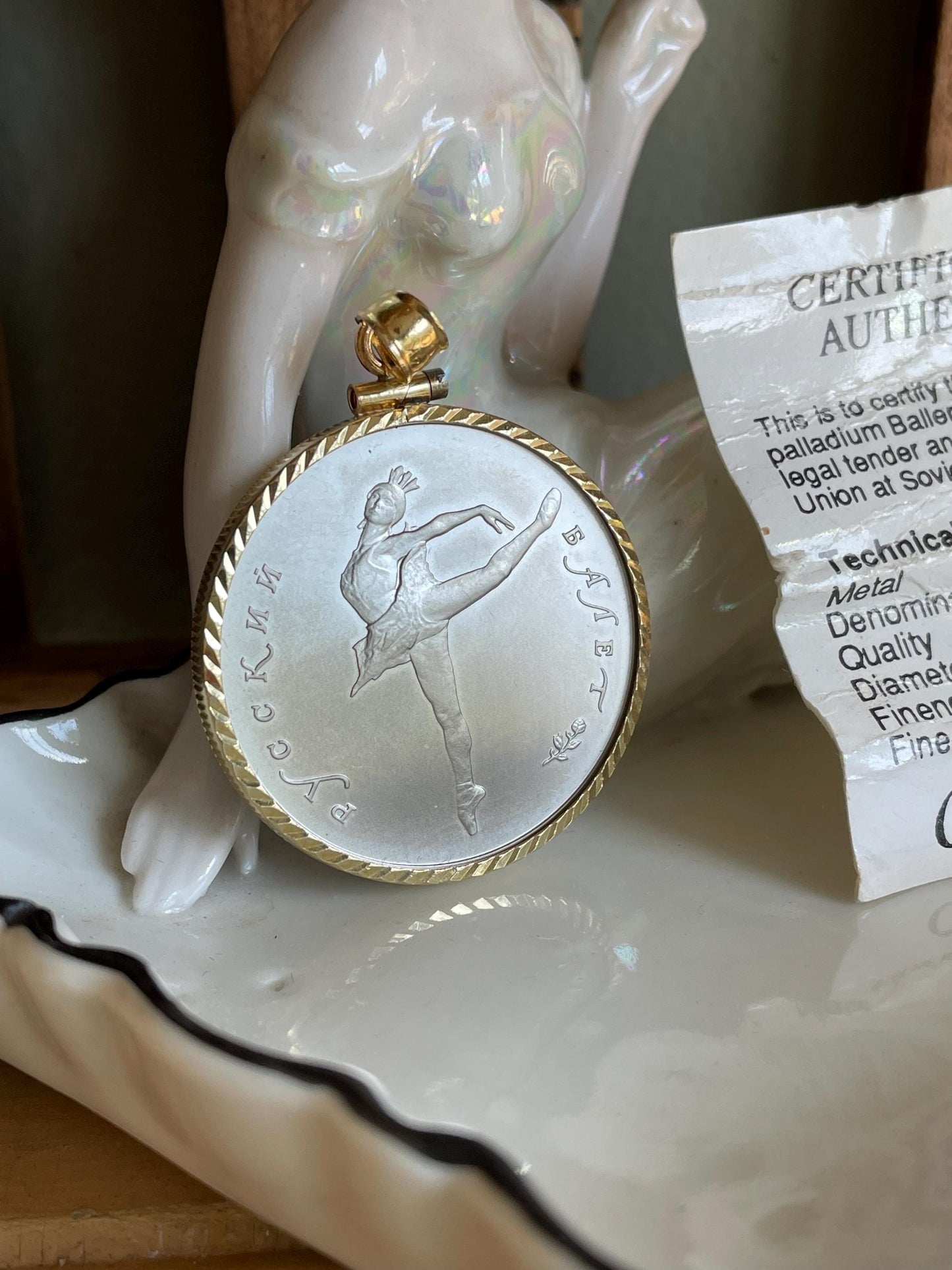 1991 1/2oz .999 Fine Palladium 10 Ruble Ballerina Coin Pendant