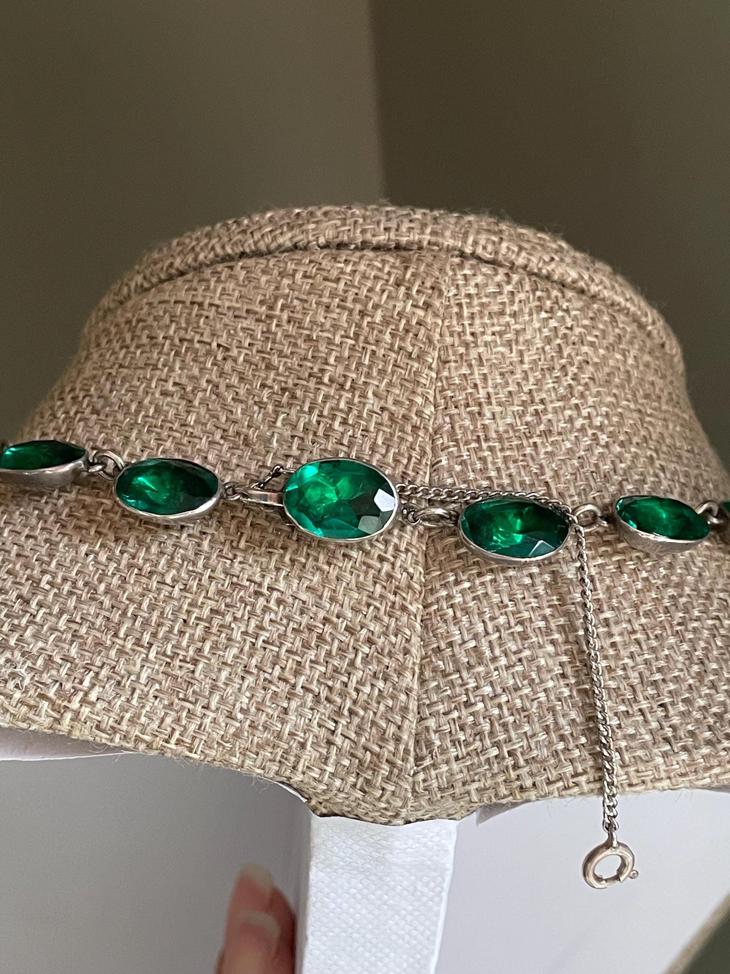 Antique Riviere Green Paste Silver Necklace c1900