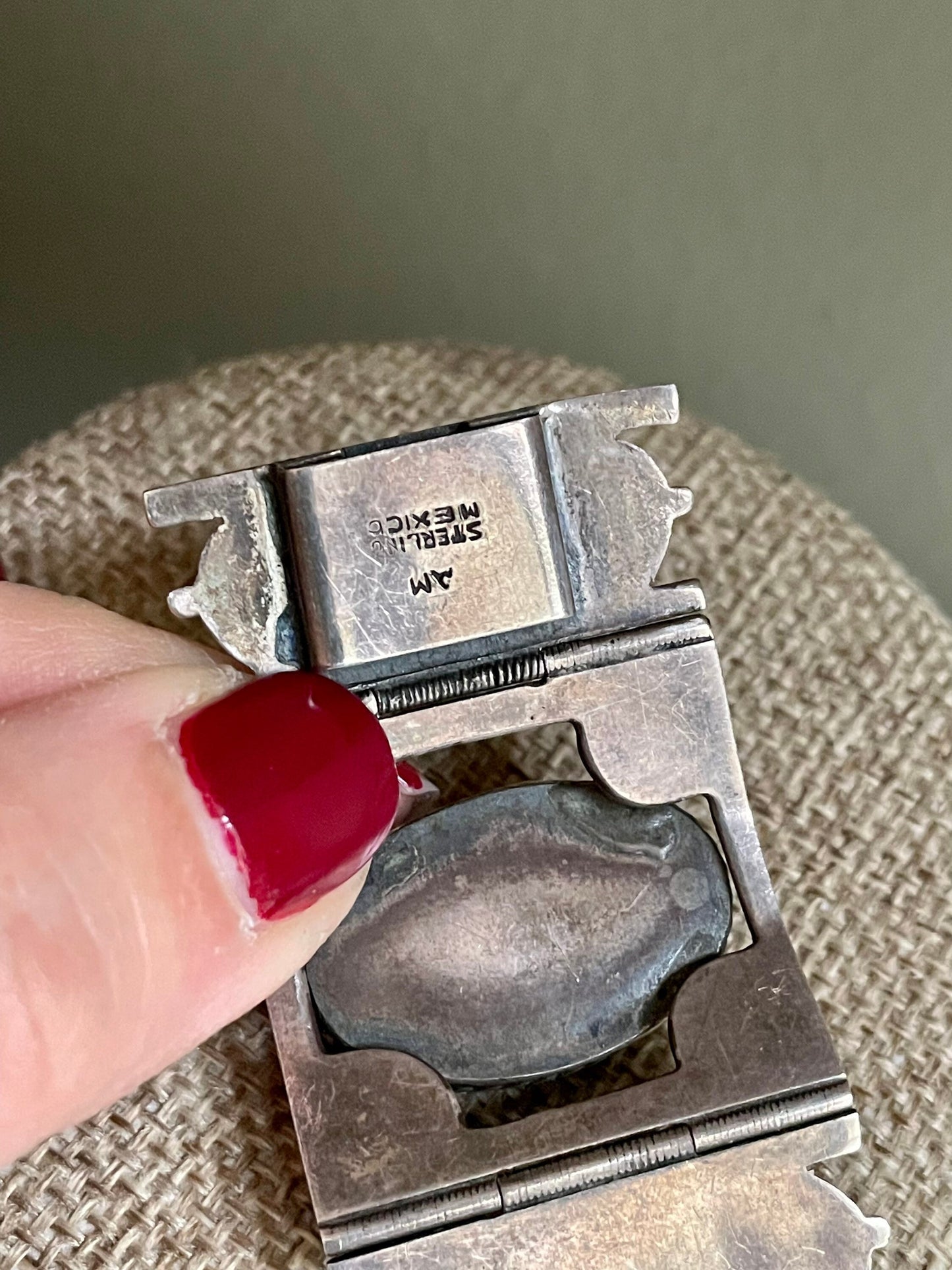 Sterling Silver Mexican Green Onyx Bold Wide Bracelet