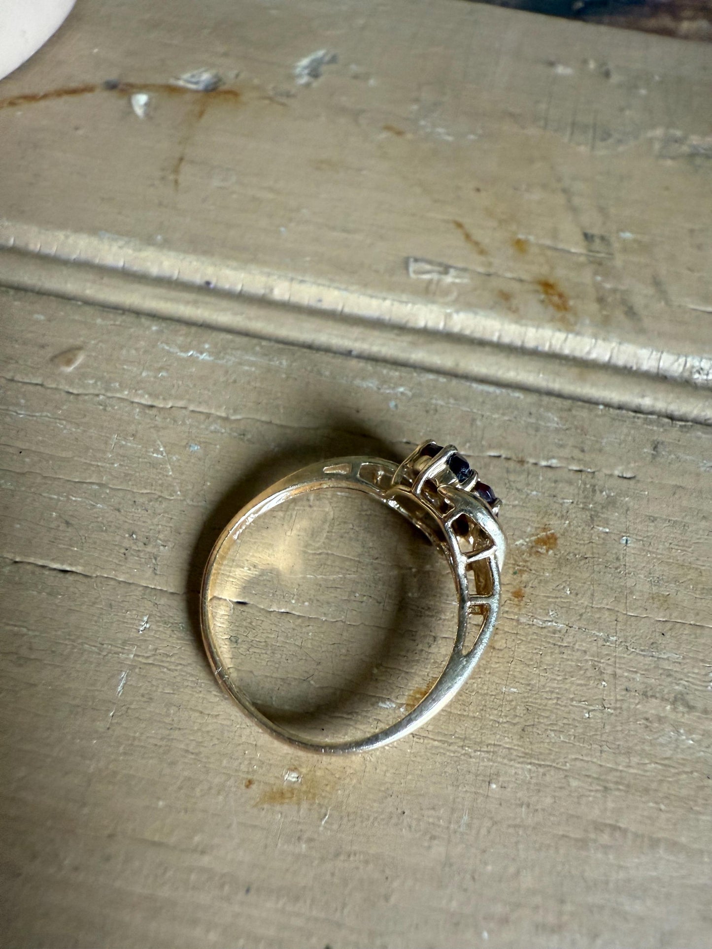 Vintage 14K Yellow Gold Marquis Cut Garnets and Diamomd Ring