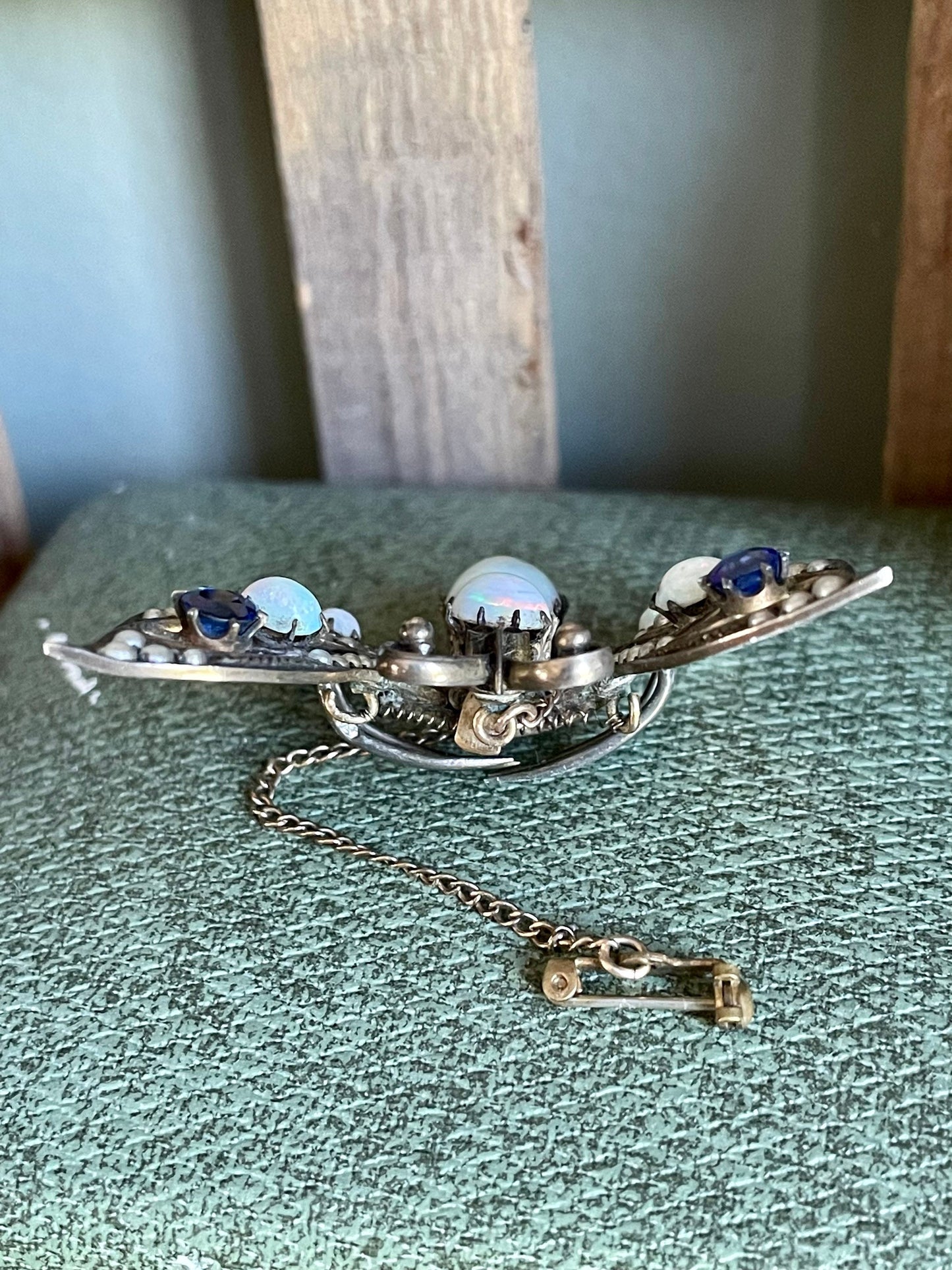 Late Victorian Early 20th Century 8K Opal Hinged Butterfly Brooch