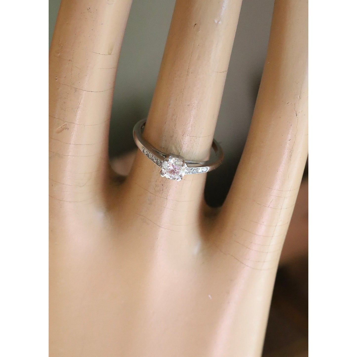 Art Deco 1940 Iridium Platinum .35 Ct Old European Cut Diamond Ring
