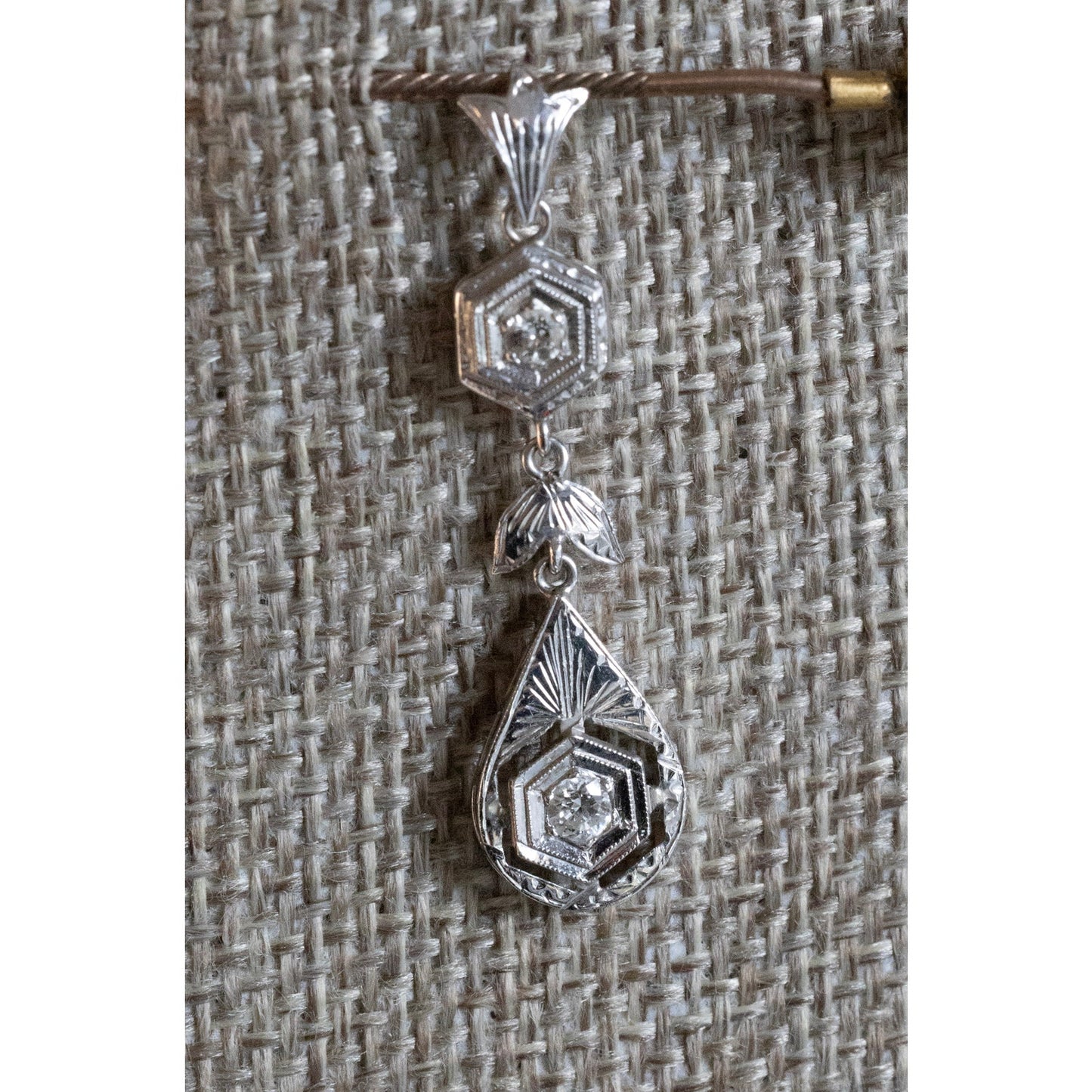 Authentic Art Deco 1940's 18K White Gold Old European Cut Diamond Pendant