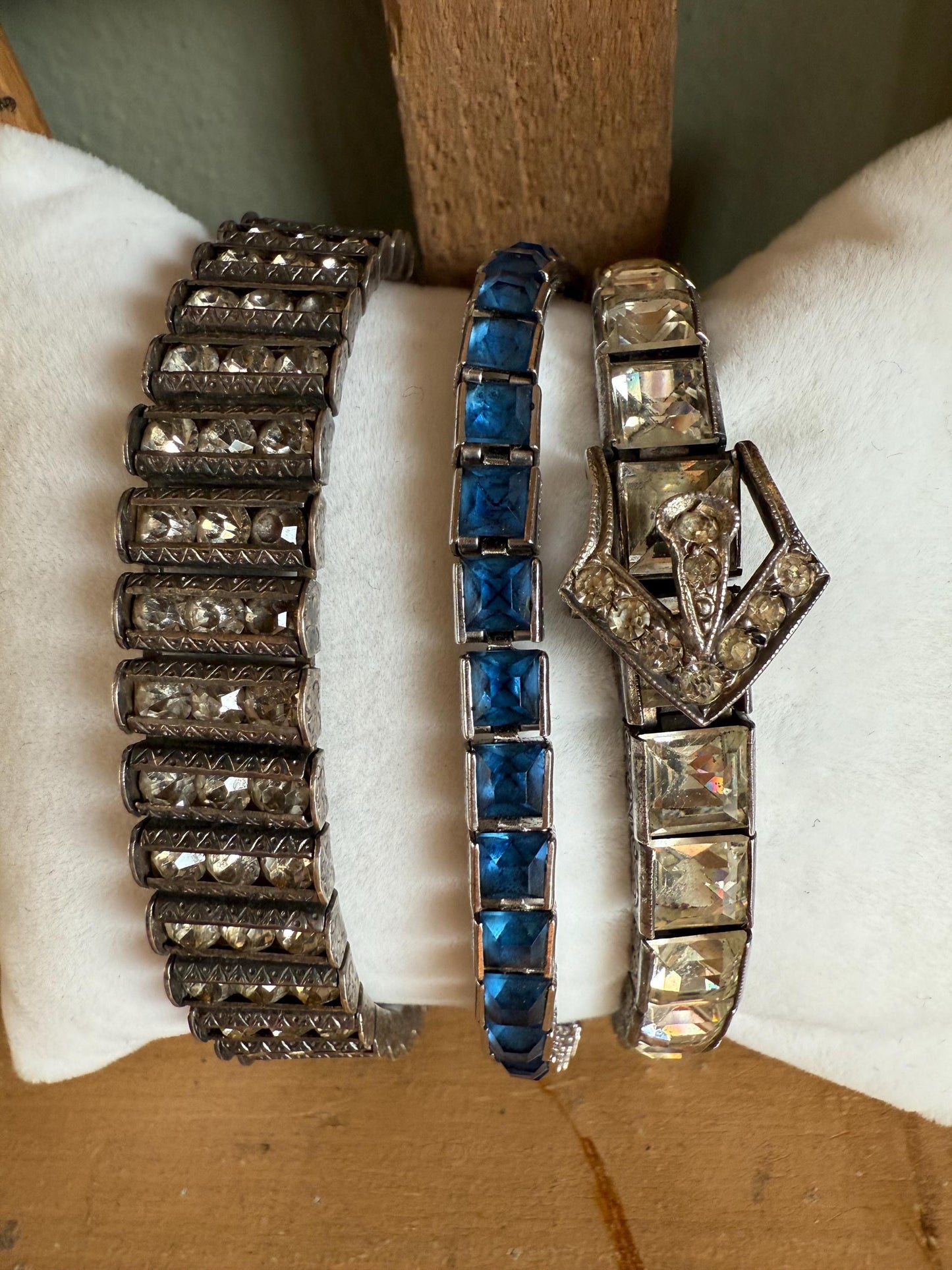 C1930-1940 Art Deco Sterling Silver Crystal / Rhinestone Link Bracelets Pick One or All