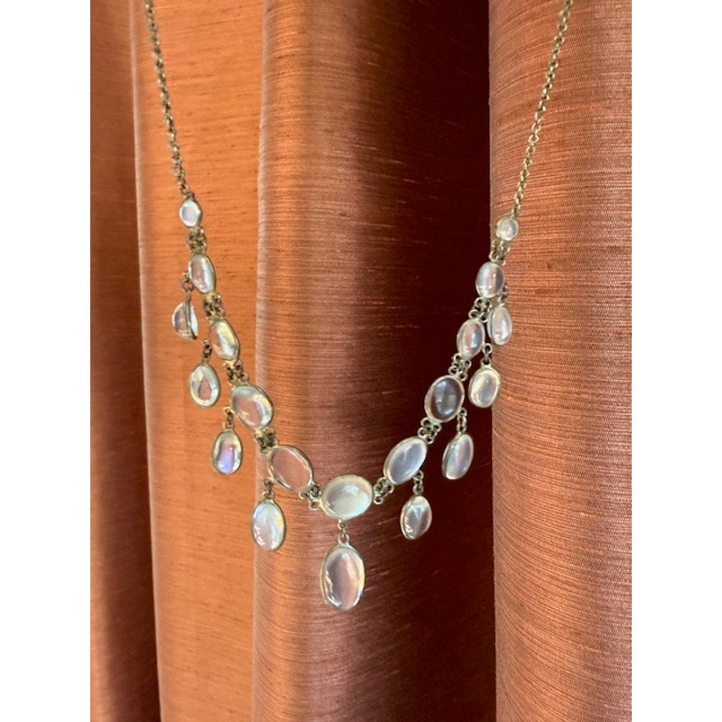 An Antique Silver Set Moonstone Edwardian Period Necklace