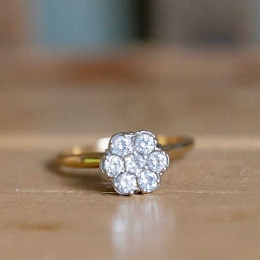 Mid Century 1950's 14K Natural Diamond Cluster Ring