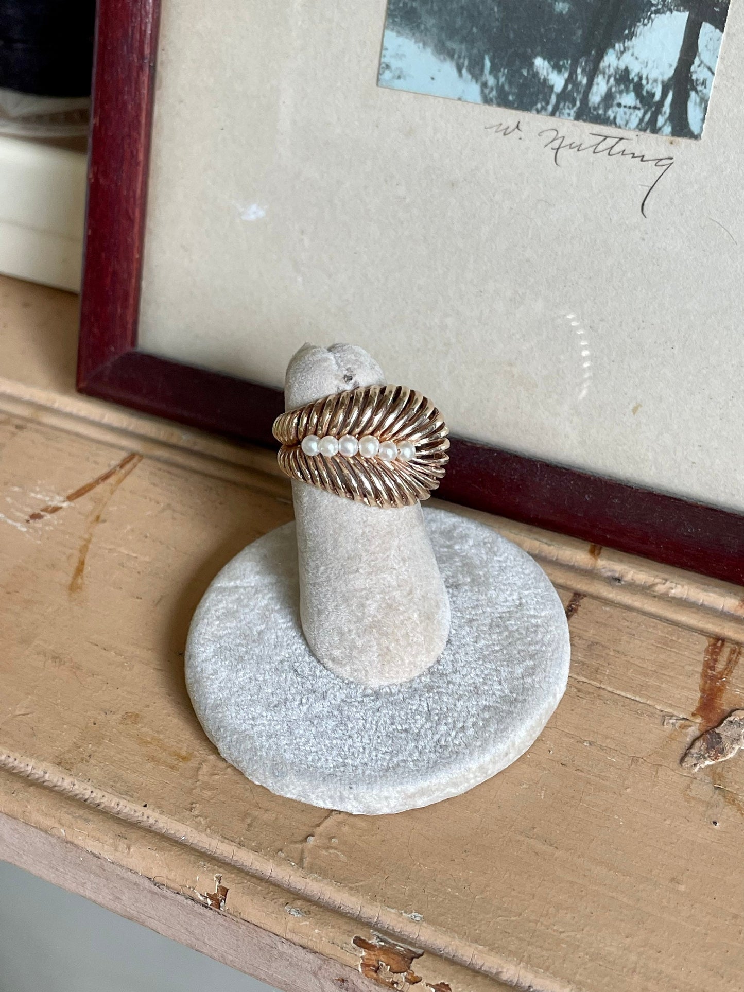 1950’s Retro Bold Wrap Style Pearl Ring in 14K Yellow Gold