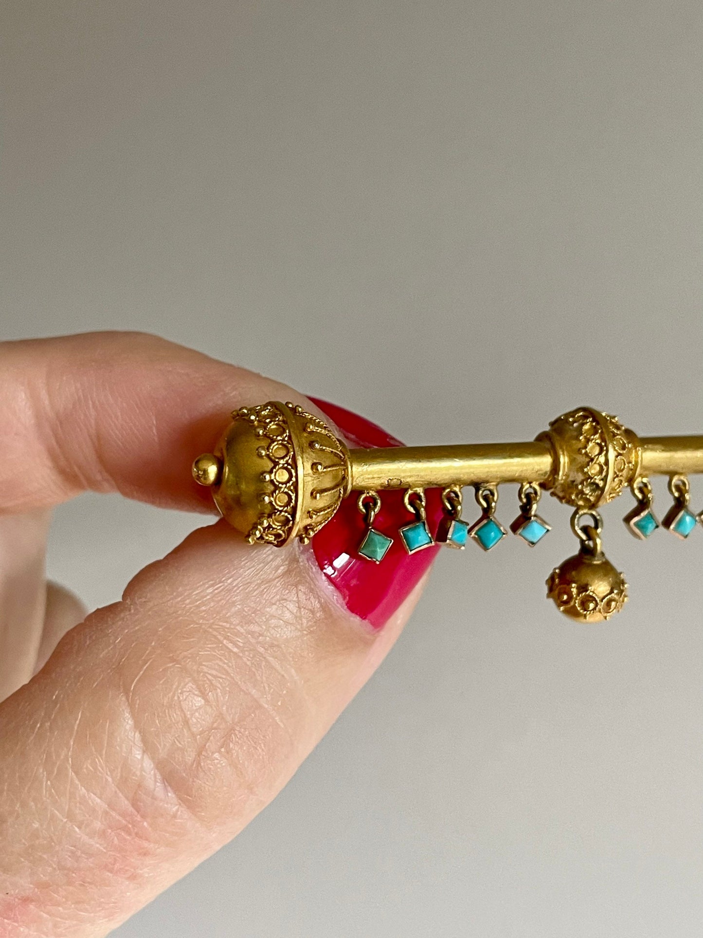 c1880 Demi Parure Victorian 14K Yellow Gold Turquoise Earrings and Brooch