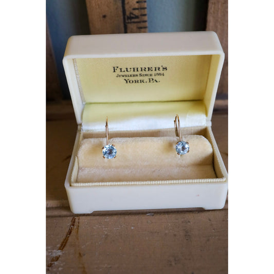 Vintage 10K Yellow Gold Dangle Earrings Set with Blue Topaz