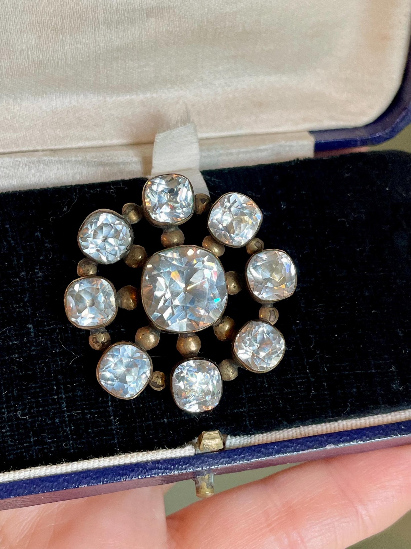 Antique Victorian Sparkling Paste 8-9K Yellow Gold Brooch