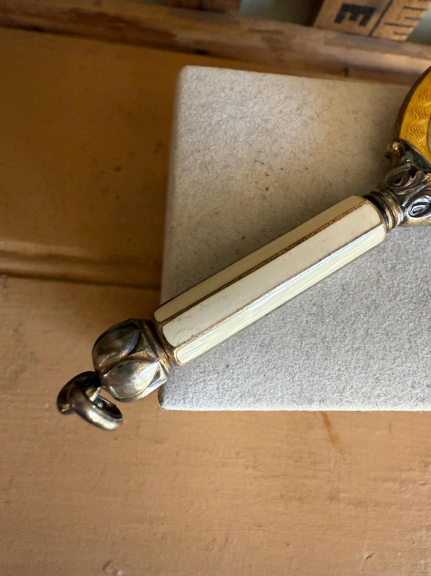 c1920 Pristine Austro Made Enameled Hand Mirror Compact Sterling Silver