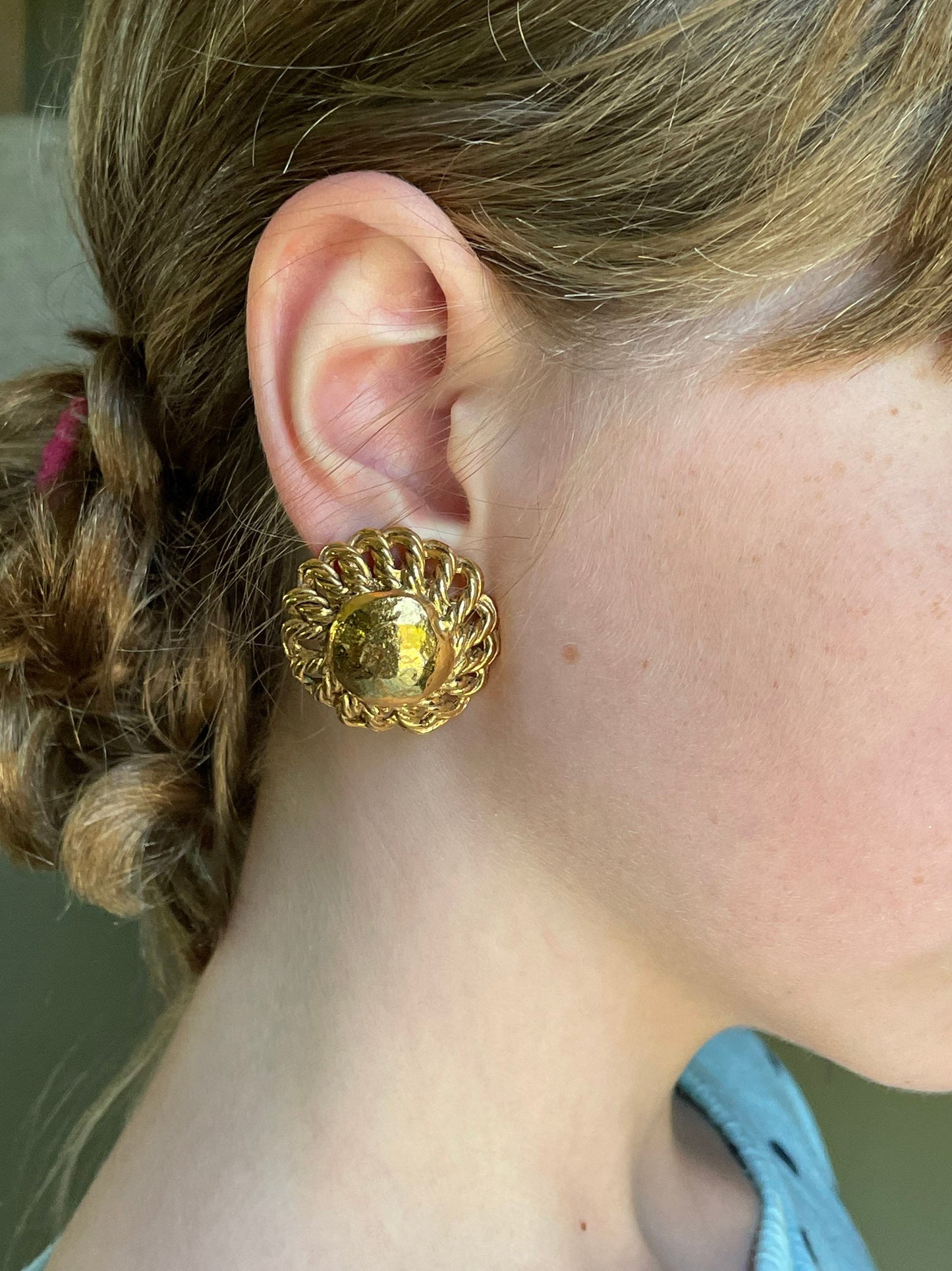 SALE 1990-1991 Authentic Chanel Made in France Button Clip Earrings in Original Box