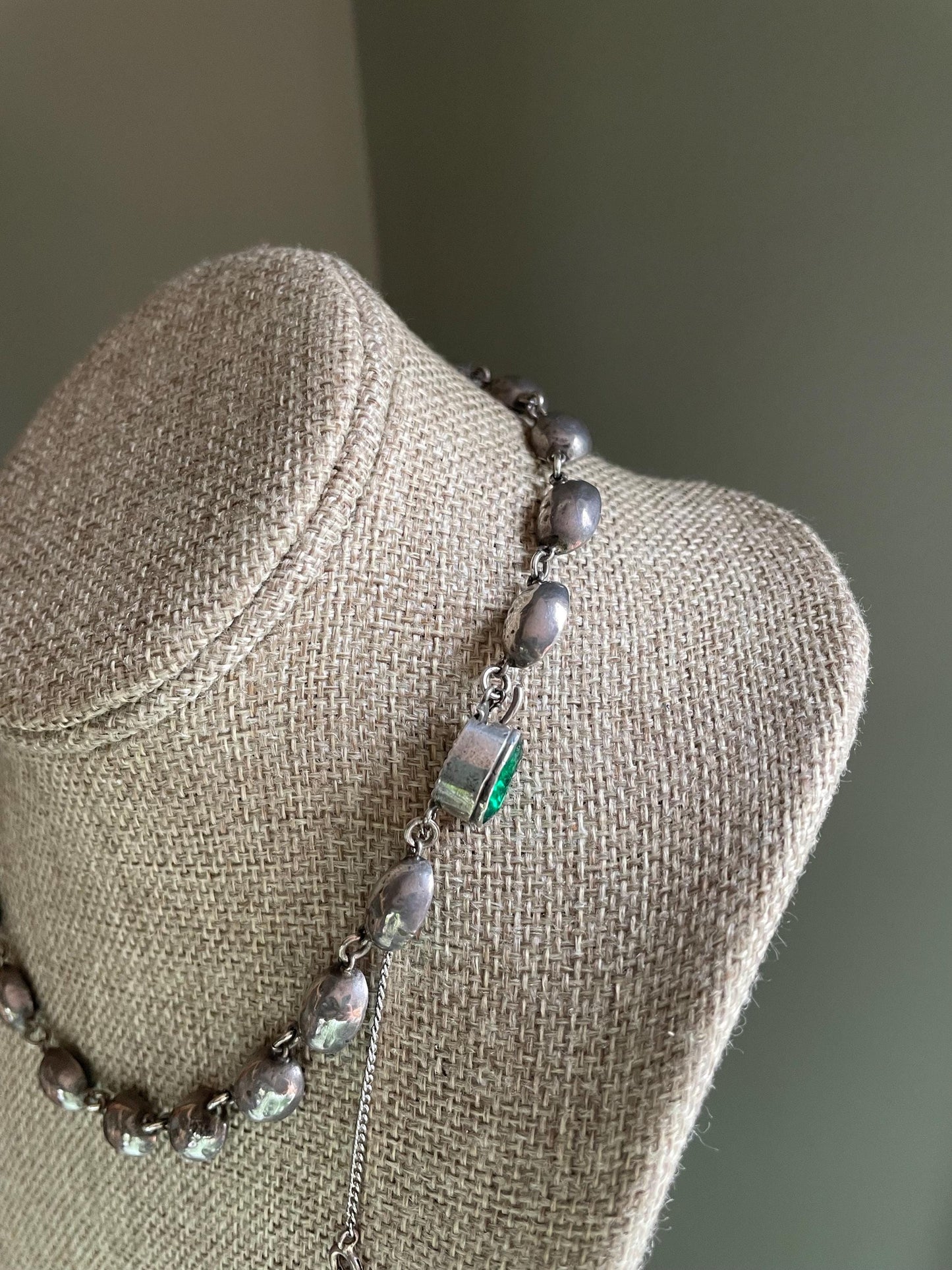 Antique Riviere Green Paste Silver Necklace c1900