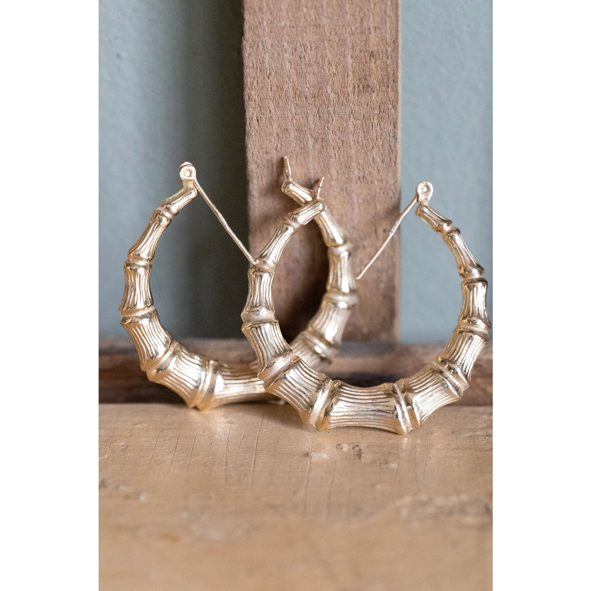 Vintage Large 14K Yellow gold Bamboo Round Hoops
