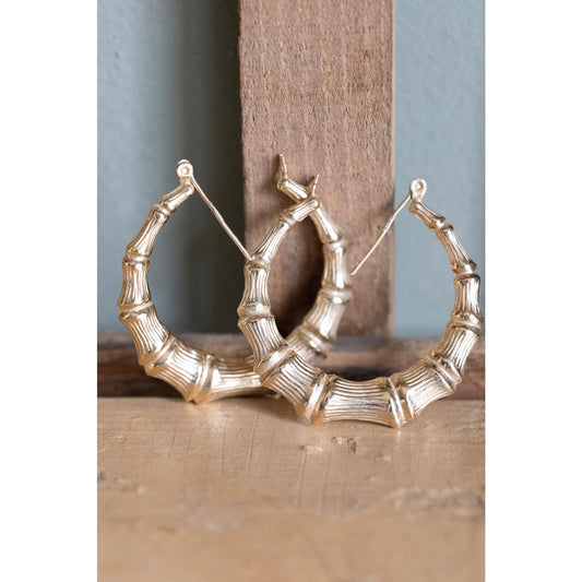 Vintage Large 14K Yellow gold Bamboo Round Hoops