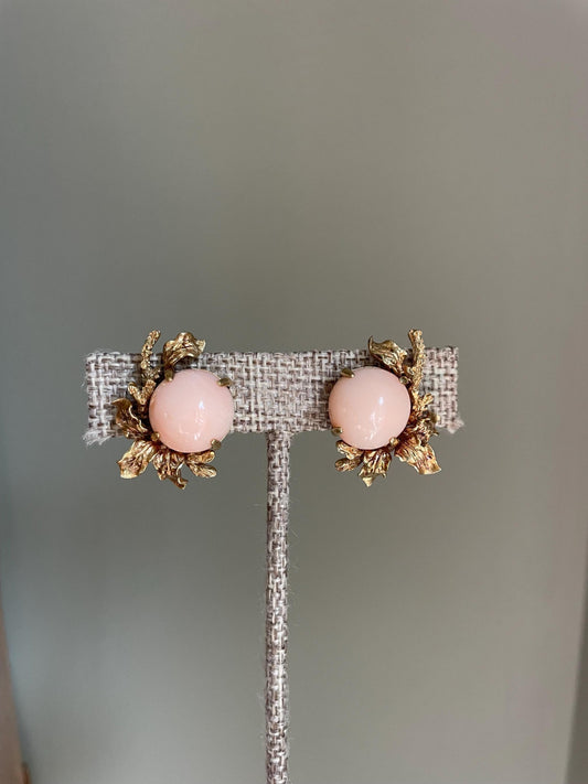1960's Angel Skin Coral 14K Yellow Gold Buccellati Style Earrings