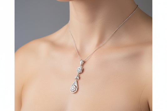 Authentic Art Deco 1940's 18K White Gold Old European Cut Diamond Pendant