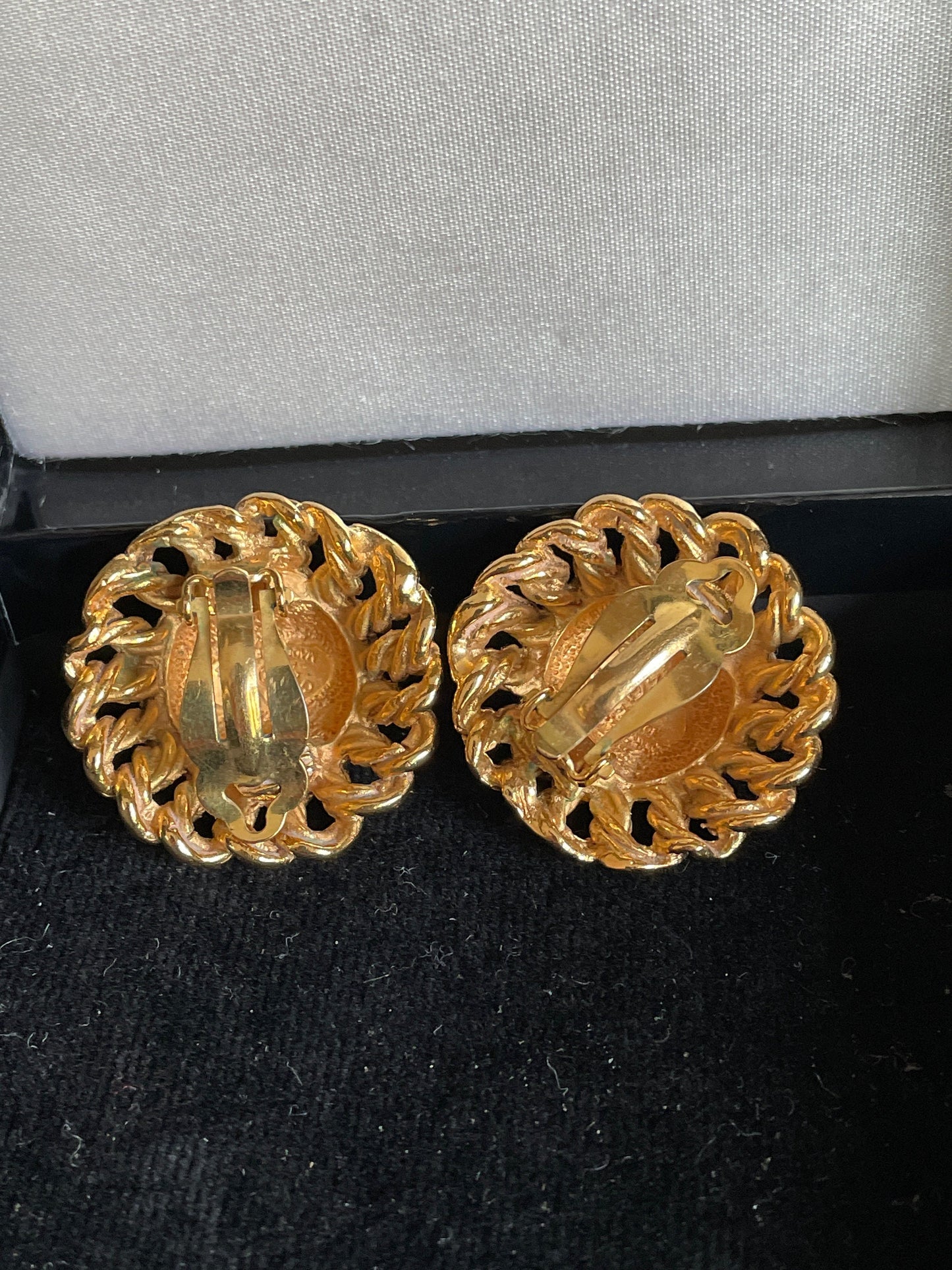 SALE 1990-1991 Authentic Chanel Made in France Button Clip Earrings in Original Box