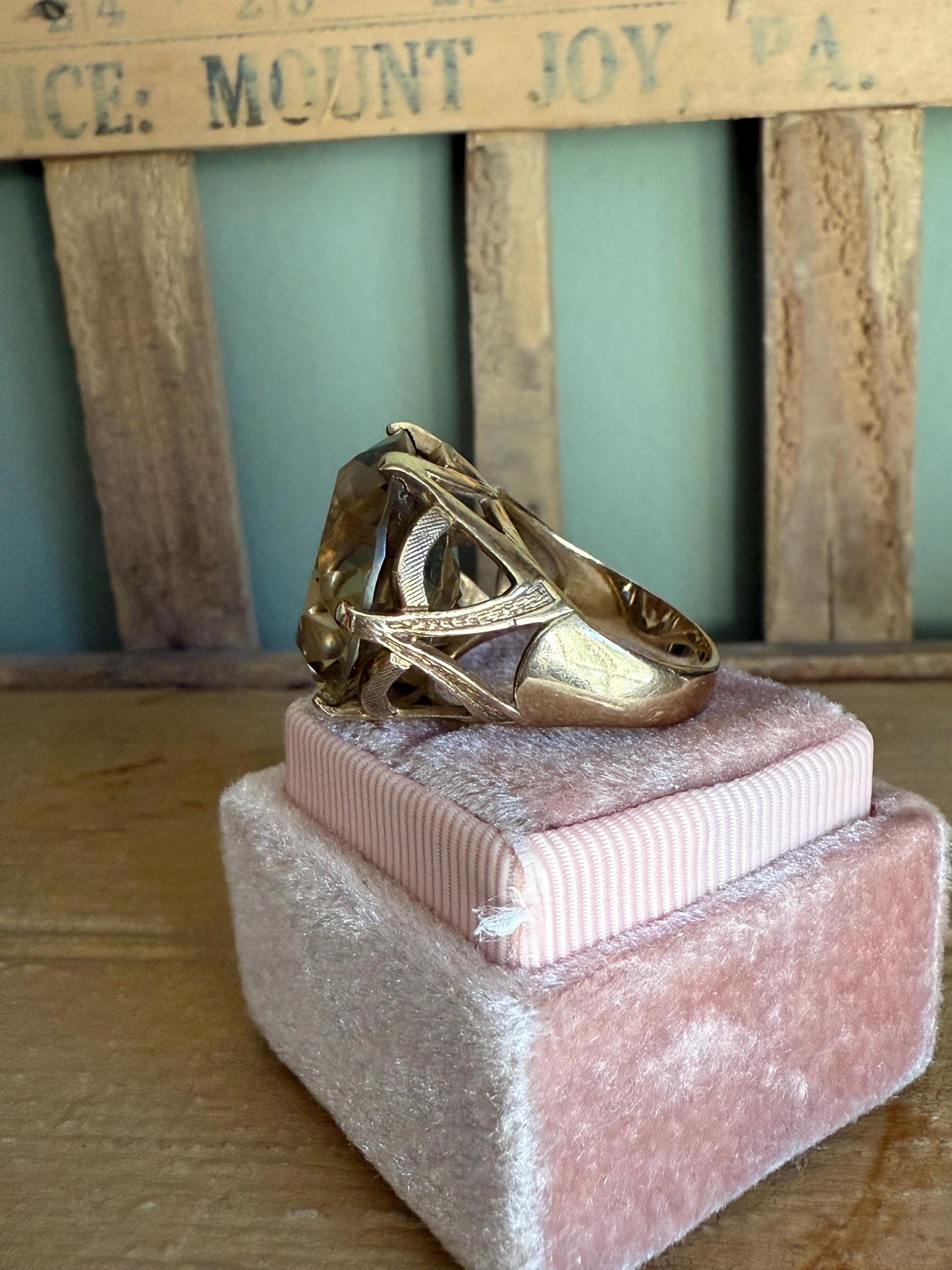 The Ultimate 1960's Bauble Cocktail Golden Quartz 14K Yellow Gold Ring