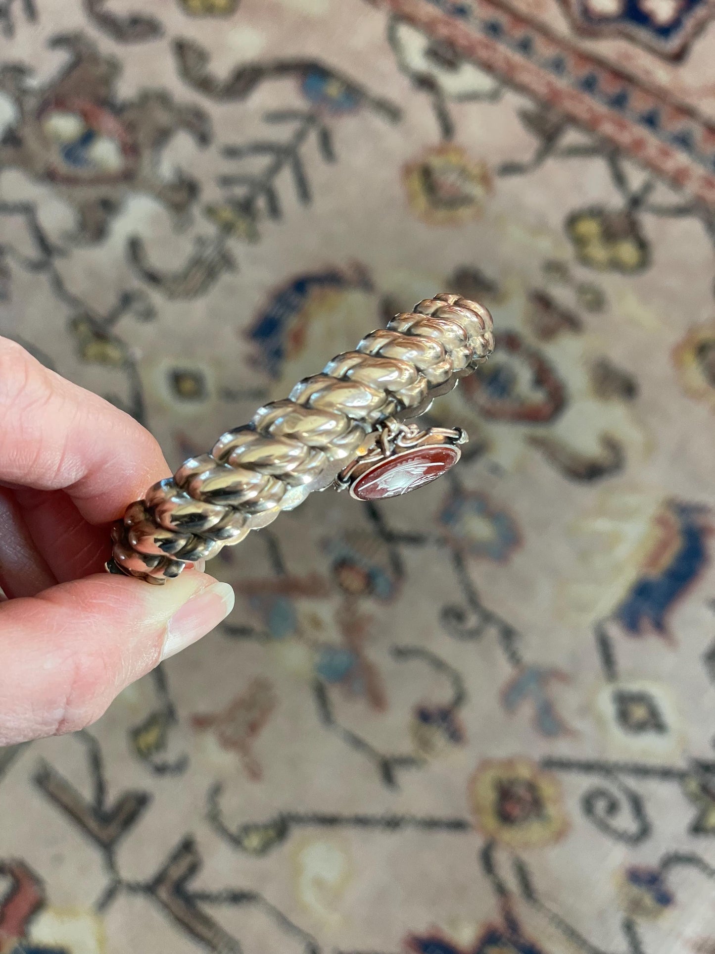 c1890 Antique Victorian Gold Filled Bracelet with Carnelian Tassie Intaglio of Soldier