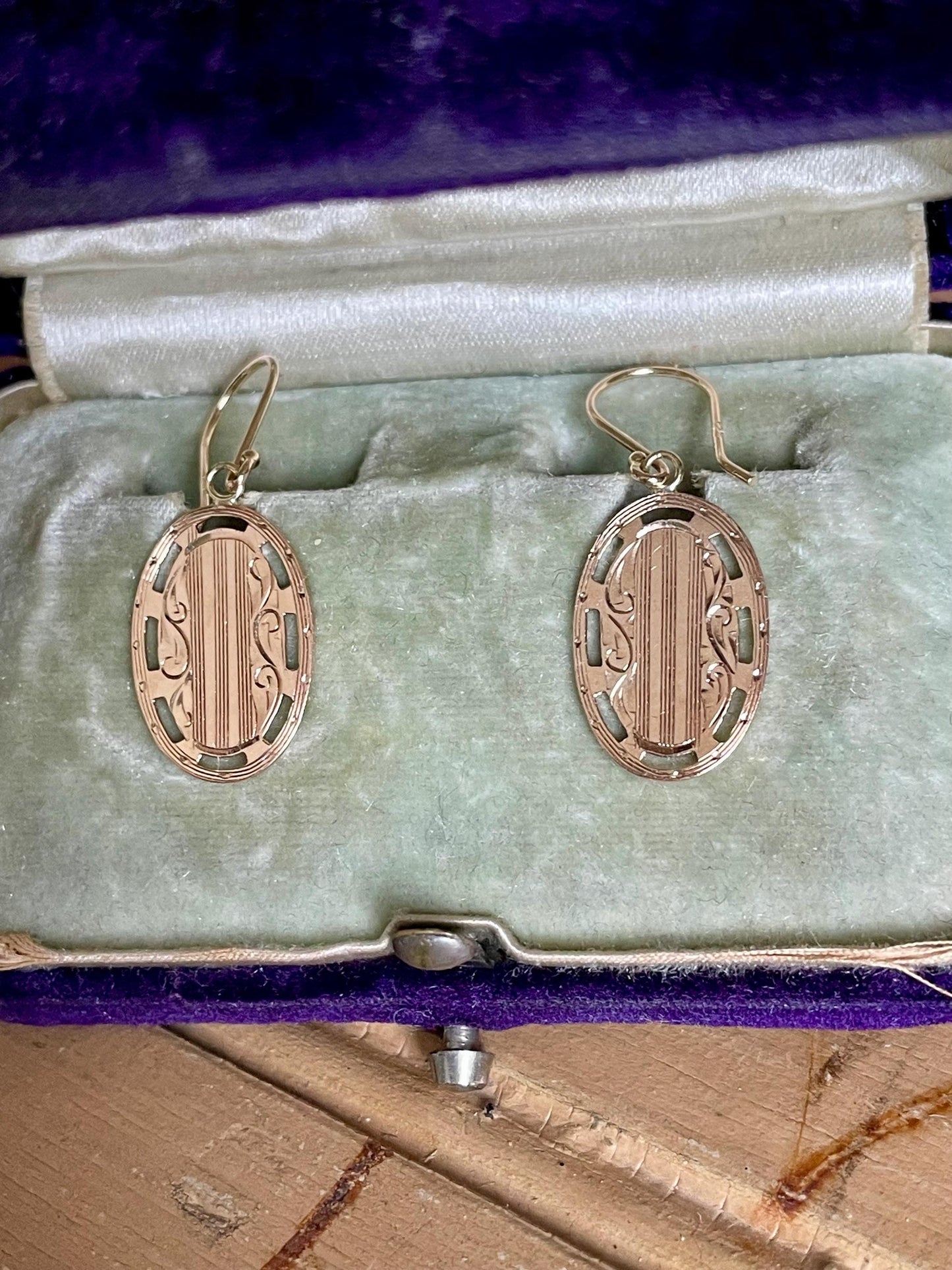 1920's Antique Art Deco 10K Yellow Gold Cufflinks Converted to Earrings