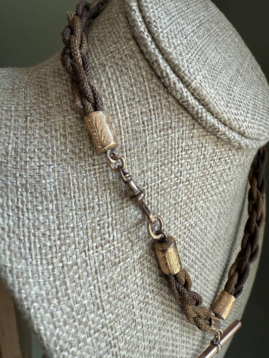 c1880 Victorian Gold Filled Woven Hair Watch Chain