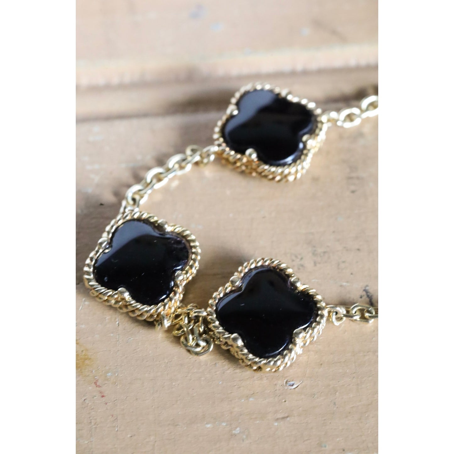 14K Yellow Gold Double Sided Alhambra Onyx Link Bracelet