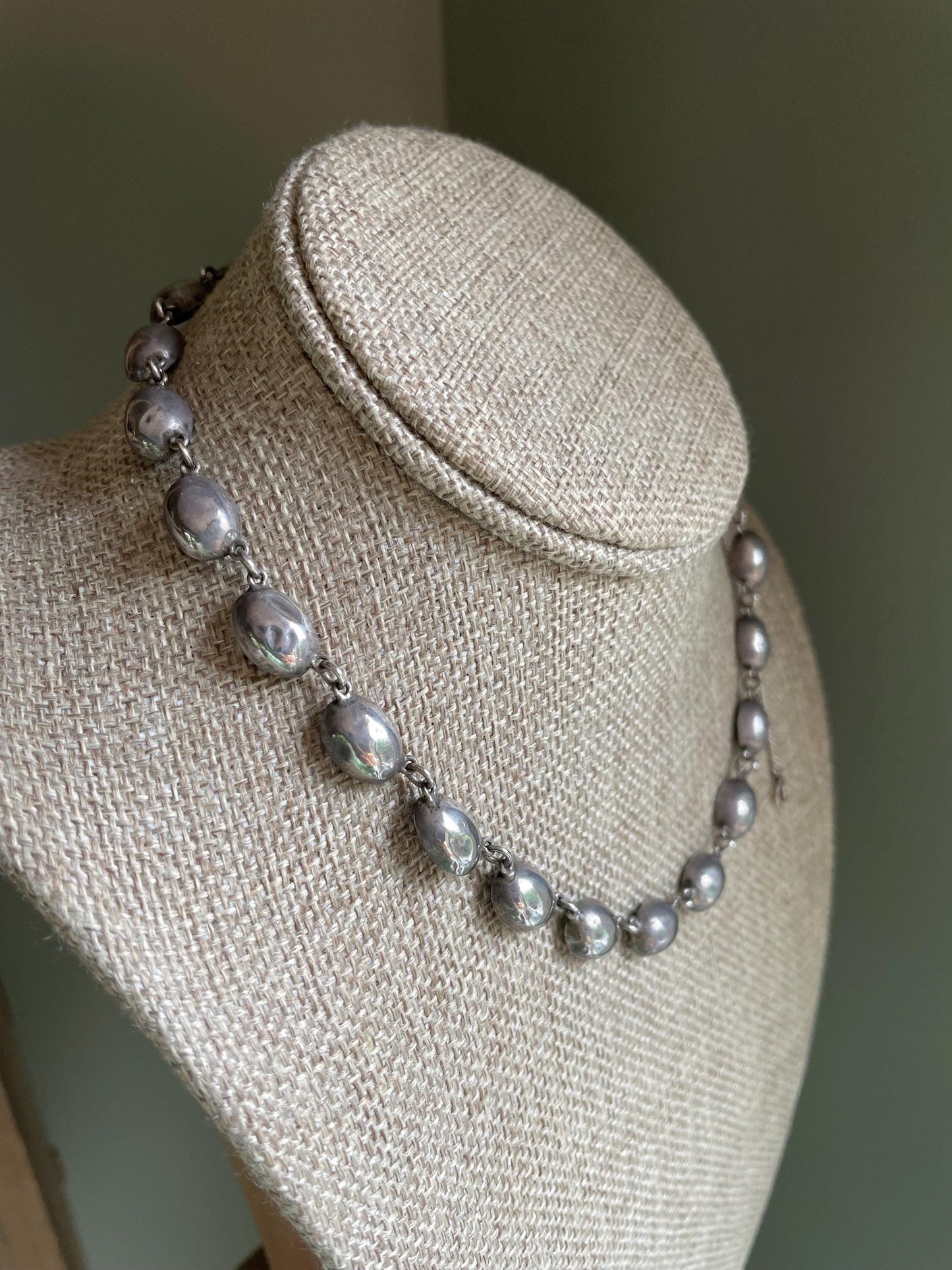 Antique Riviere Green Paste Silver Necklace c1900