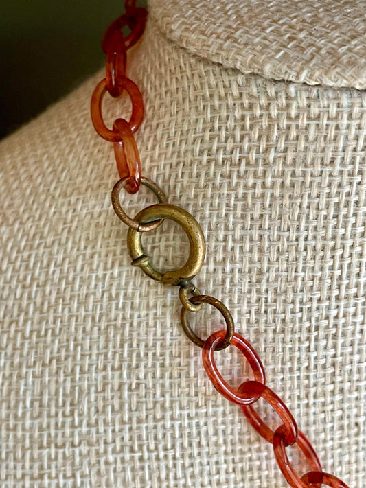 1930-1940 Tortoise Shell Bakelite Bowling Motif Necklace