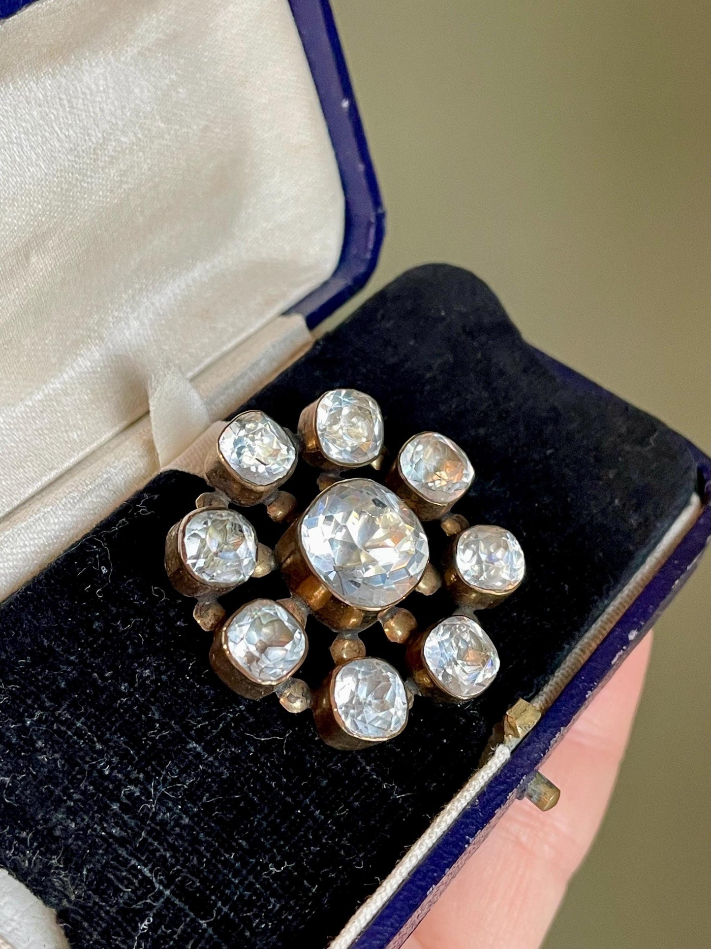 Antique Victorian Sparkling Paste 8-9K Yellow Gold Brooch