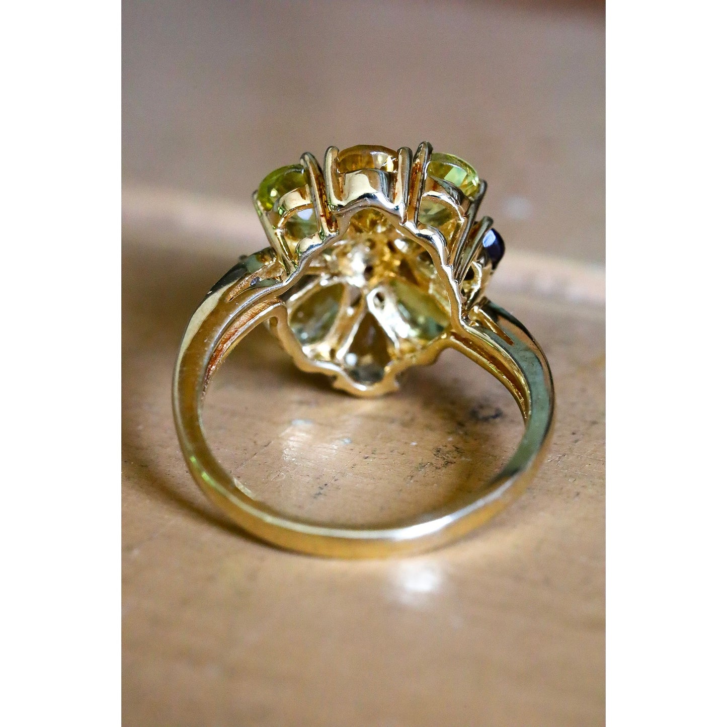 Unique Vintage Multi-Hue Citrine, Ruby and Diamond 10K Yellow Gold Ring