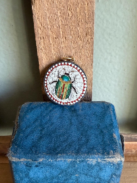1890's Egyptian Revival Antique Victorian Foil Mosaic Scarab Pendant