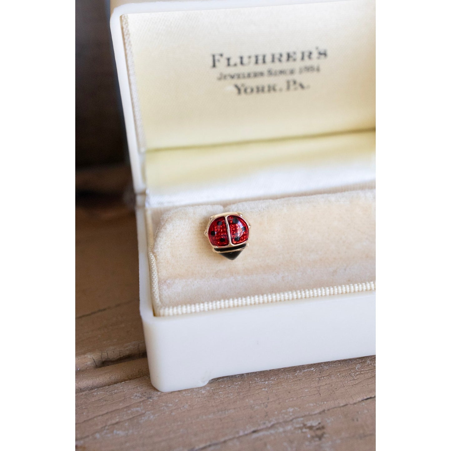 Sweet Single 14K Yellow Gold Enamel Ladybug Earring