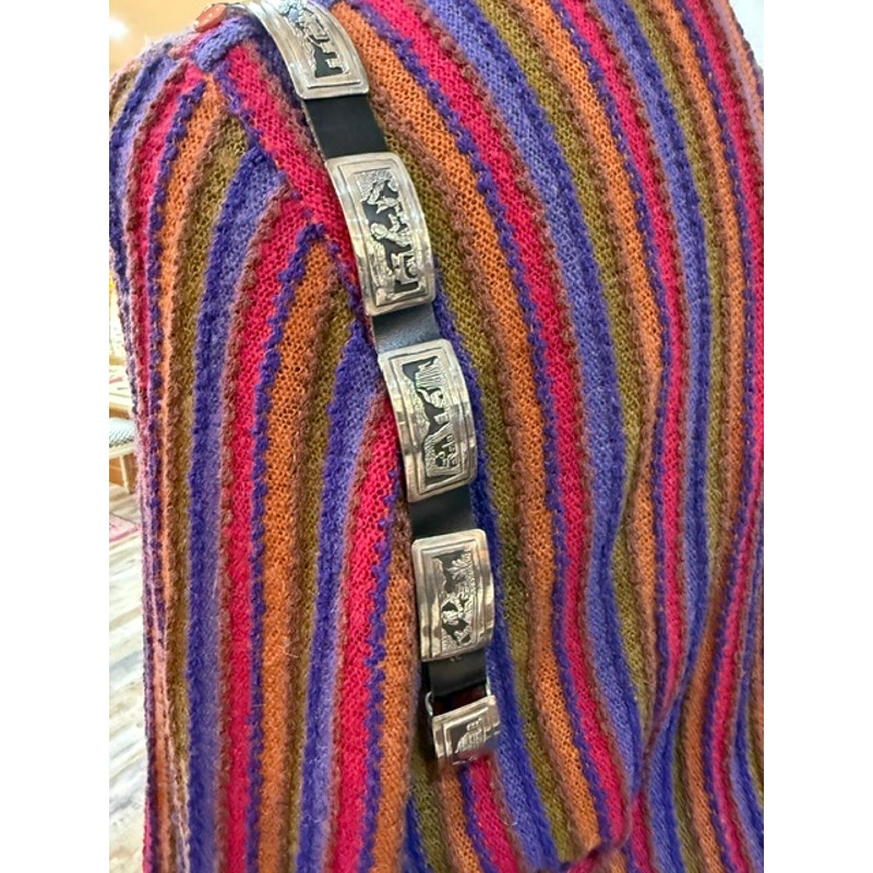 Vintage Navajo Tillie Jon T. Jon Sterling Silver Storyteller Concho Belt