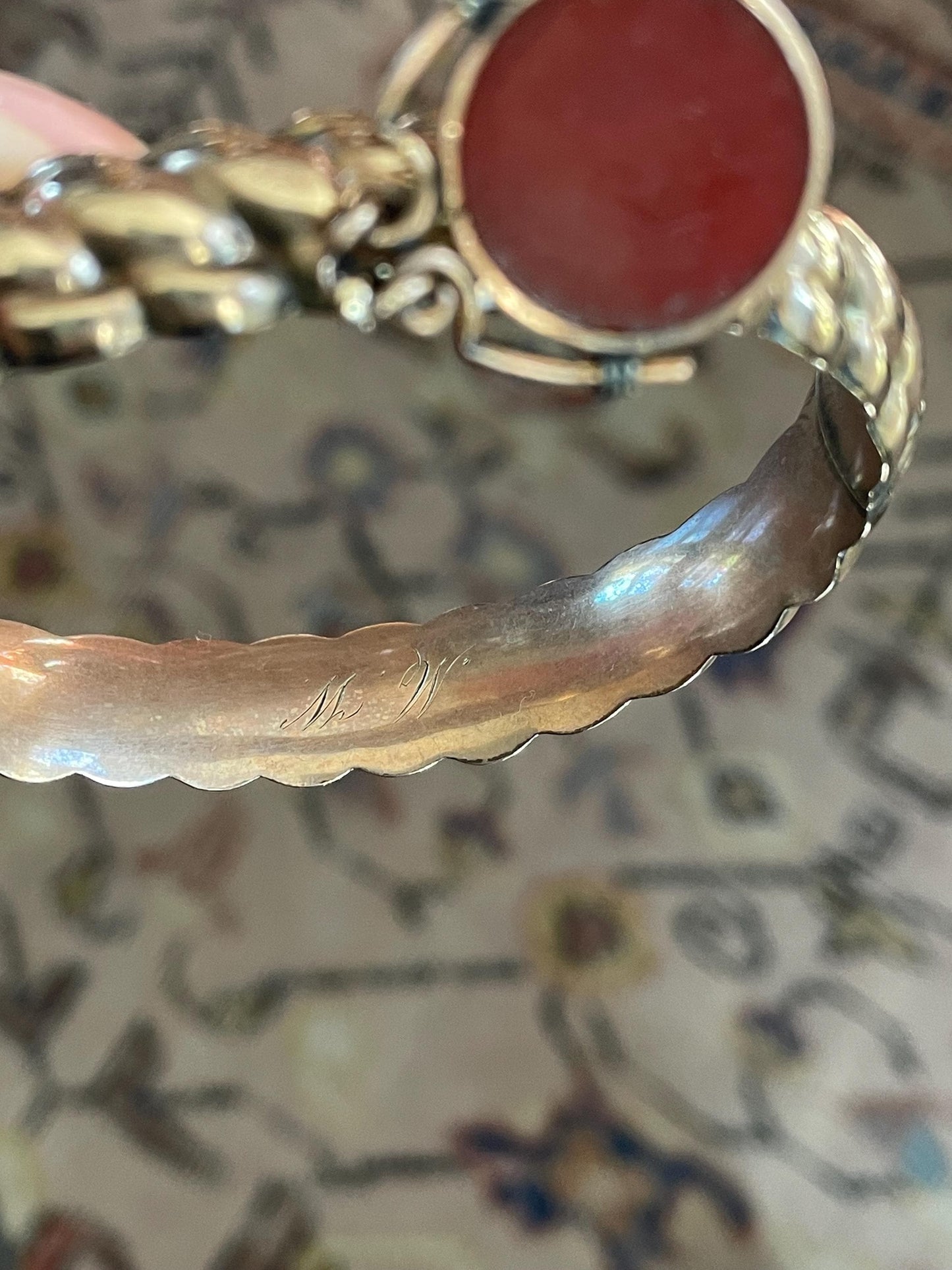 c1890 Antique Victorian Gold Filled Bracelet with Carnelian Tassie Intaglio of Soldier
